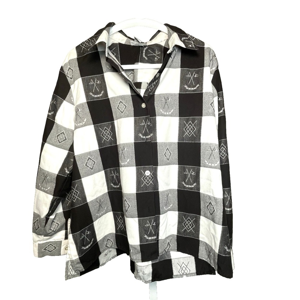 Vintage Alfred Dunner Petite Collared Long Sleeve Shirt Black & White Plaid 18 P